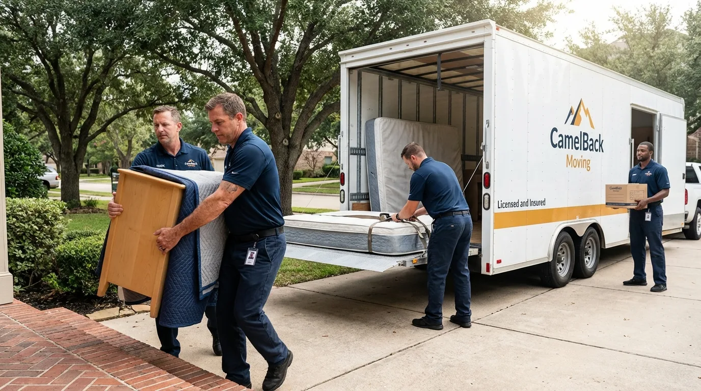Crew loading residential truck for cross-state move from Friendship, WI