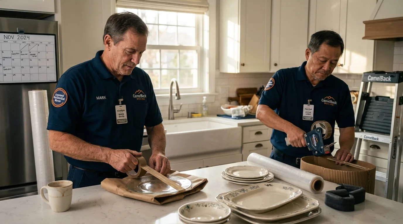 Professional crew packing kitchen dishware in Friendship, WI